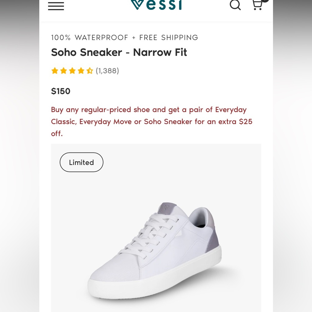 NWT Vessi Soho sneaker *Limited Edition*fully waterproof*